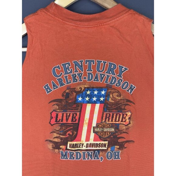 Vintage Y2K Harley Davidson Century Medina Ohio Live Ride 1 American Flag Orange - Picture 3 of 9